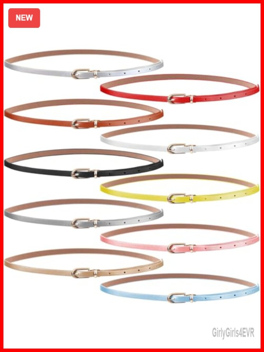 Set of 10 Women's Thin Skinny PU Leather Waist Belts Adjustable Slim Fit for